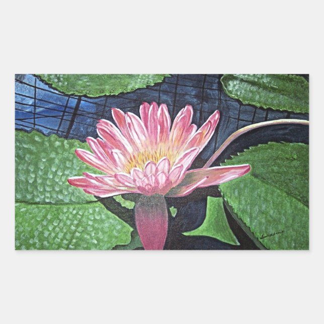 Pink Water Lily Painting Rectangle Sticker (Front)