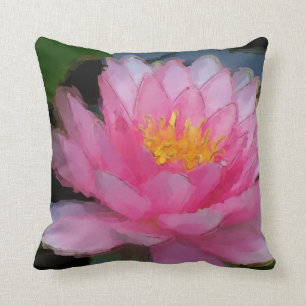 Pink Water Lily Painting Room Decor Pillow