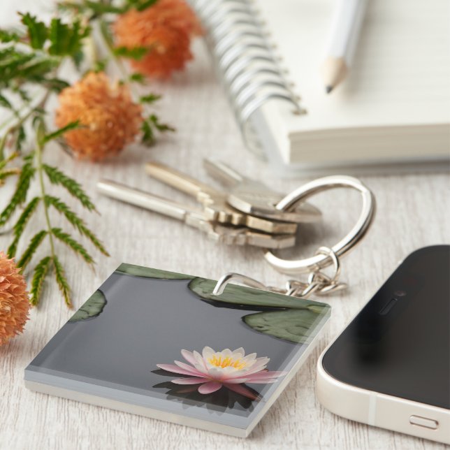 Pink Water Lily Photograph  Key Ring (Front Right)