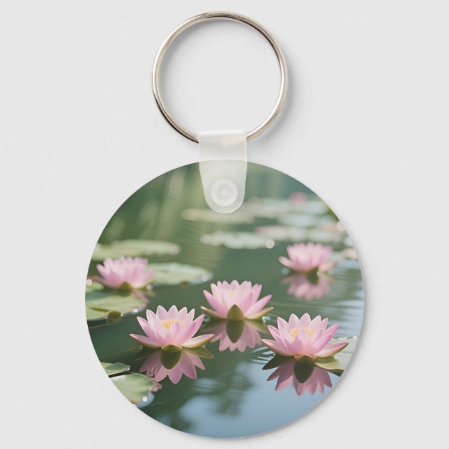 Pink Water Lily Pond Serenity Key Ring (Front)