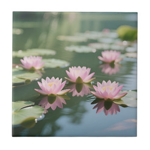 Pink Water Lily Pond Serenity Tile