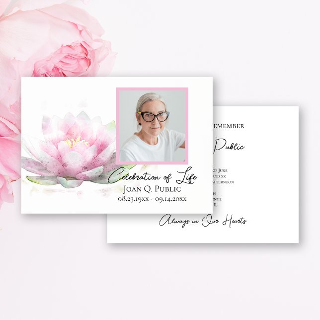 Pink Water Lily Watercolor Celebration of Life Invitation (Creator Uploaded)