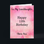 Pink Watercolor 12th Birthday Granddaughter Card<br><div class="desc">Pink Watercolor 12th Birthday Granddaughter Card</div>