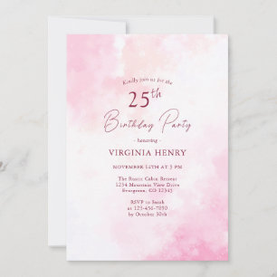  Pink Watercolor 25th Birthday Invitation