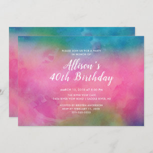 Pink Watercolor 40th Birthday Party Invitation