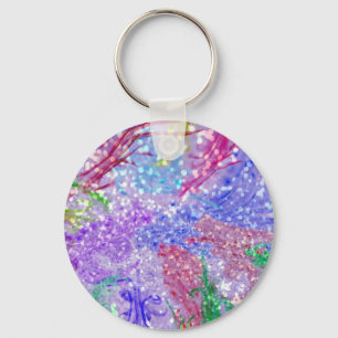Pink Watercolor Abstract Glitter Photo Print Key Ring