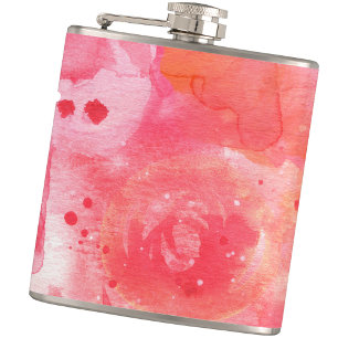 Pink Watercolor Abstract Hip Flask