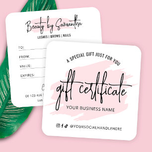 Pink Watercolor Aesthetician Lash Salon Gift Card