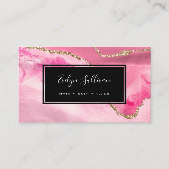 pink watercolor agate business card (Front)