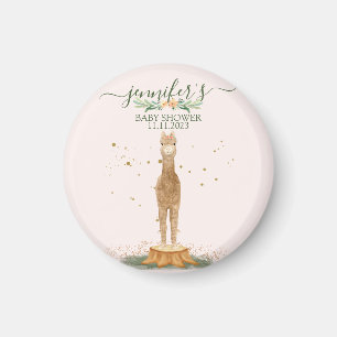 Pink Watercolor Alpaca Baby Shower Magnet