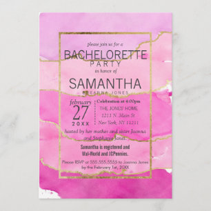Pink Watercolor and Gold Bachelorette Party Invite