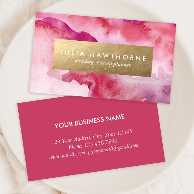 Pink Watercolor and Gold Faux Foil Business Card (Creator Uploaded)