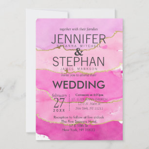 Pink Watercolor and Gold Wedding Invitations