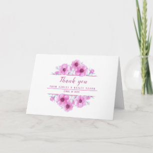 Pink watercolor anemone flowers art thank you card