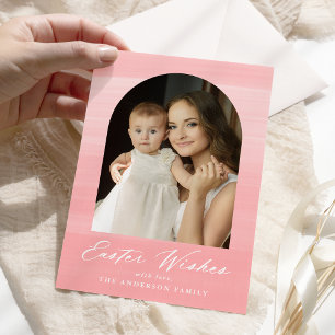 Pink Watercolor Arch 2 Photo Easter Wishes Holiday Card
