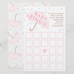 Pink Watercolor Baby Bingo Game Card