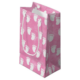 Pink Watercolor Baby Shower Footprint Pattern Small Gift Bag