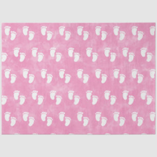 Pink Watercolor Baby Shower Footprint Pattern Tissue Paper