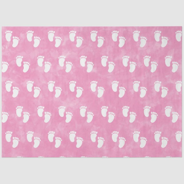 Pink Watercolor Baby Shower Footprint Pattern Tissue Paper (Front)