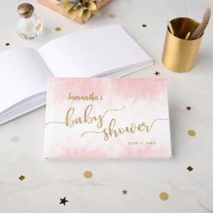 Pink Watercolor Baby Shower Gold Glitter Script Guest Book