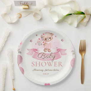 Pink Watercolor Baby Shower Paper Plate