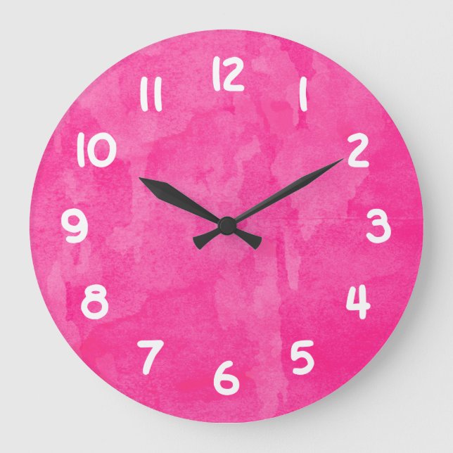 Pink Watercolor Background Large Clock (Front)