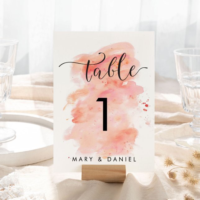 Pink Watercolor Background Wedding Table Number (Pink Watercolor Background Wedding Table Number)