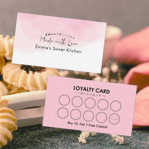Pink Watercolor Bakery Rewards Loyalty Business Card