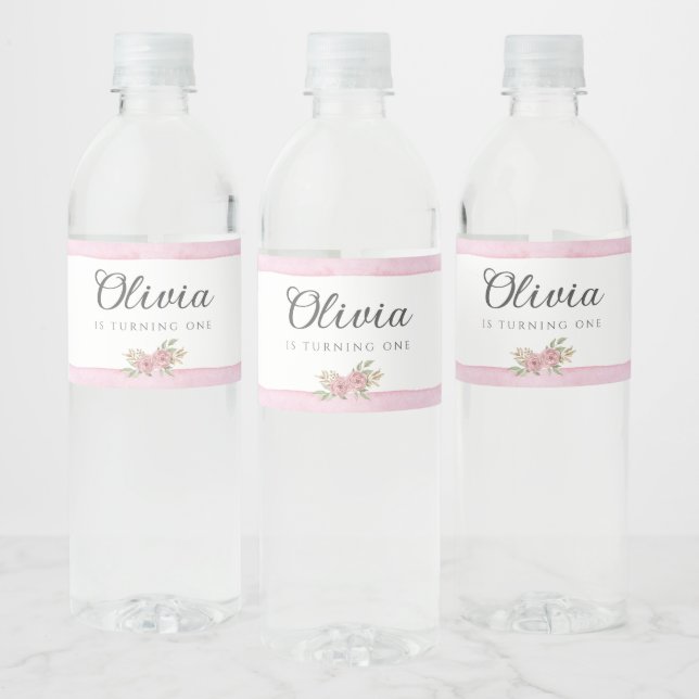 Pink Watercolor Baking Birthday Party  Water Bottle Label (Bottles)