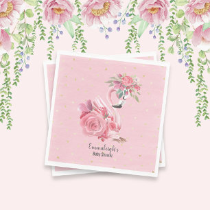 Pink Watercolor Ballerina Flamingo Baby Shower Napkin