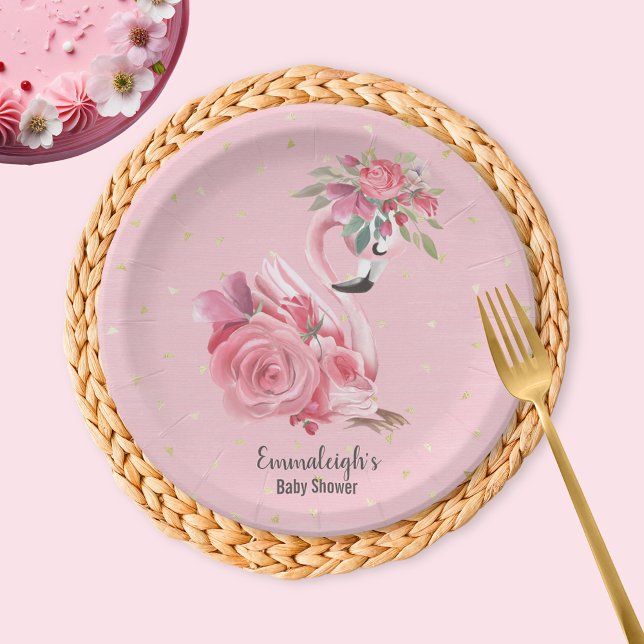 Pink Watercolor Ballerina Flamingo Baby Shower Paper Plate (Creator Uploaded)