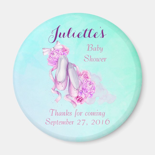 Pink Watercolor Ballet Shoes Baby Shower Thank You Magnet (Front)