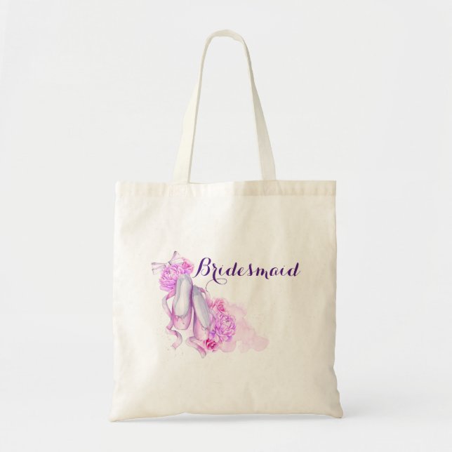 Pink Watercolor Ballet Shoes Bridesmaid Tote Bag (Front)