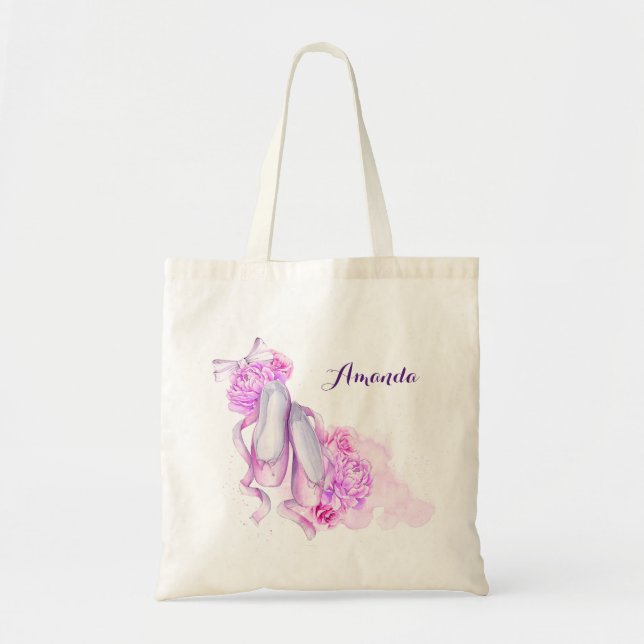 Pink Watercolor Ballet Shoes Elegant Tote Bag (Front)