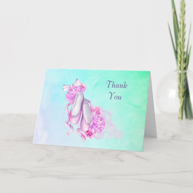 Pink Watercolor Ballet Shoes Thank You Card (Front)