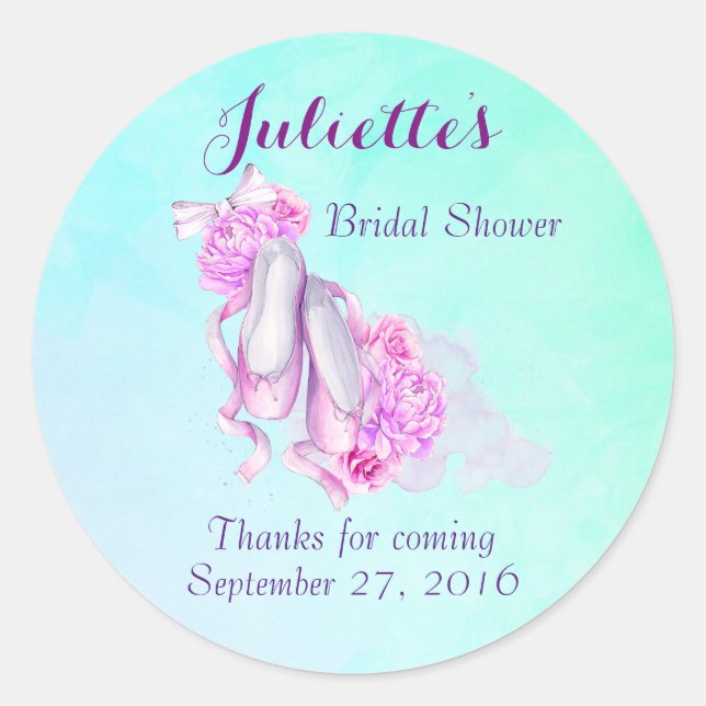 Pink Watercolor Ballet Slippers Bridal Shower Classic Round Sticker (Front)