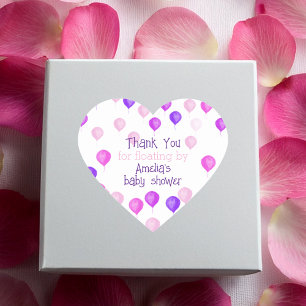 Pink Watercolor Balloon Baby shower Heart Sticker