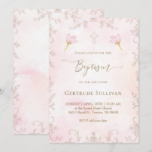 pink watercolor Baptism Invitation