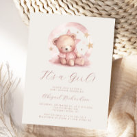 Pink Watercolor Bear Girl Baby Shower