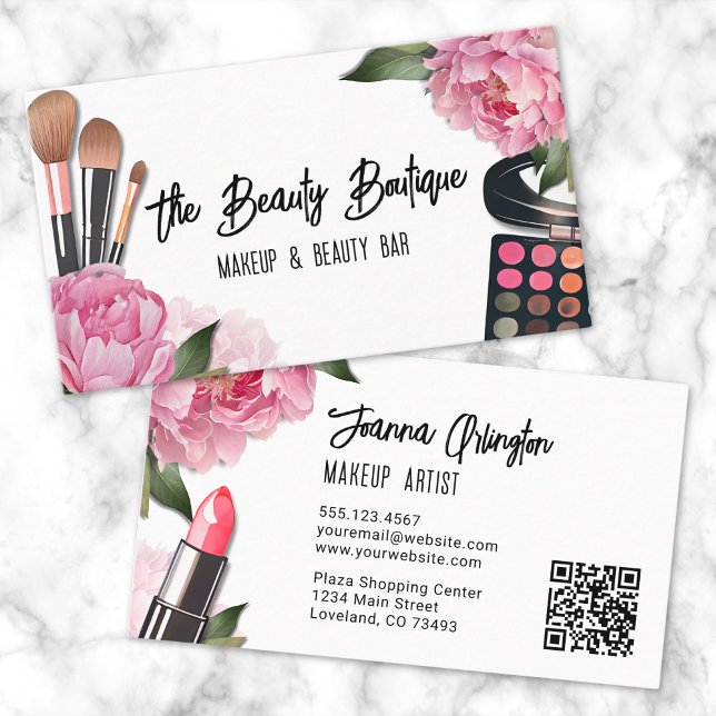 Pink Watercolor Beauty Makeup Artist Business Card (Pink Watercolor Beauty Makeup Artist Business Card)