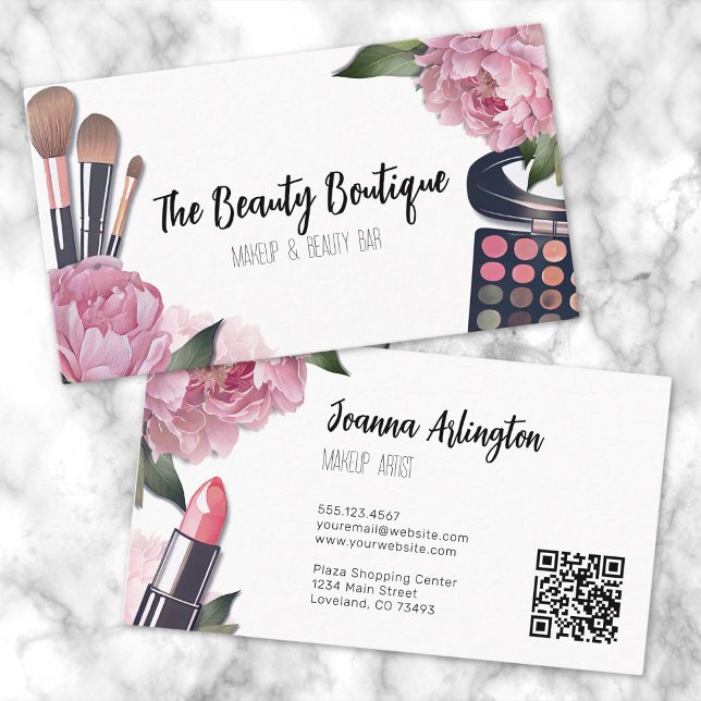 Pink Watercolor Beauty Makeup Artist Business Card (Pink Watercolor Beauty Makeup Artist Business Card)