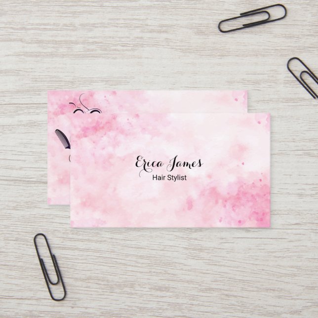 Pink Watercolor Beauty Salon Business Card (Front/Back In Situ)