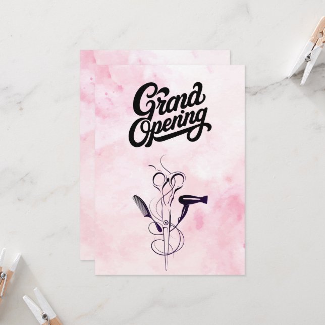 Pink Watercolor Beauty Salon Grand Opening  Invitation (Front/Back In Situ)