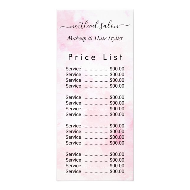 Pink Watercolor Beauty Salon Rack Card (Front)