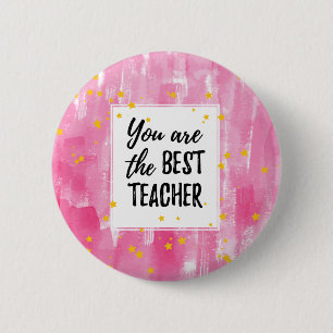 Pink Watercolor Best Teacher 6 Cm Round Badge