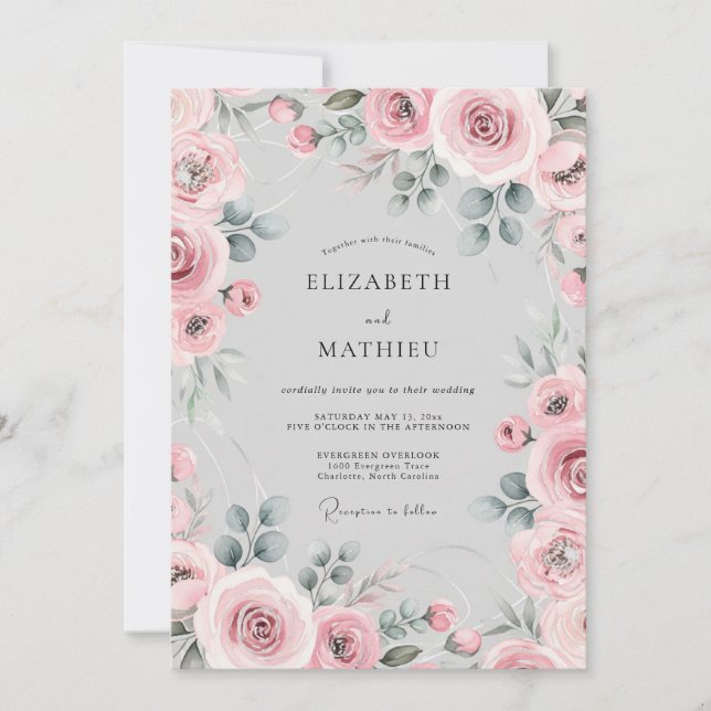 Pink Watercolor Bloom Romance Wedding Invitation (Front)