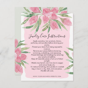 Pink Watercolor Blooming Floral Jewellery Care Car Card