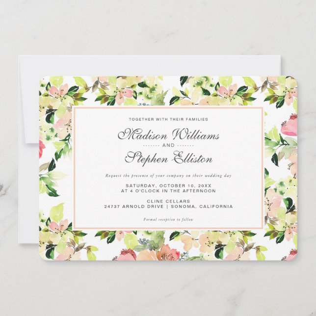 Pink Watercolor Blossom Pattern - Wedding Invitation (Front)