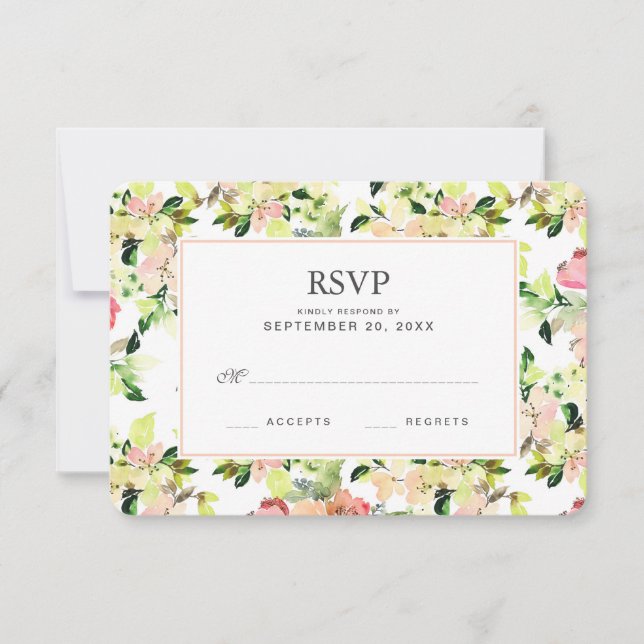 Pink Watercolor Blossom Pattern - Wedding RSVP (Front)