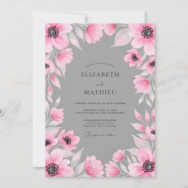Pink Watercolor Blossom Wedding Invitation (Front)